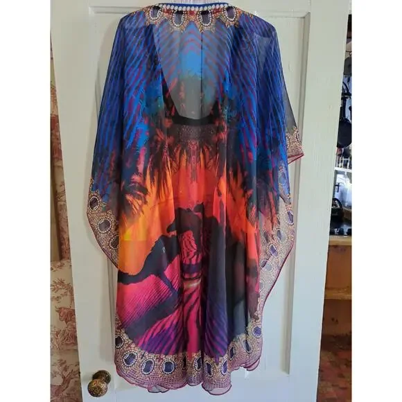 Beach coverup tunic L Abu Dhabi Large dress caftan CAMELS crystals rhinestones - Picture 2 of 6